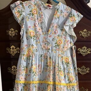 crosby by mollie burch dress Small Euc Blue Yellow floral Easter Boutique dress